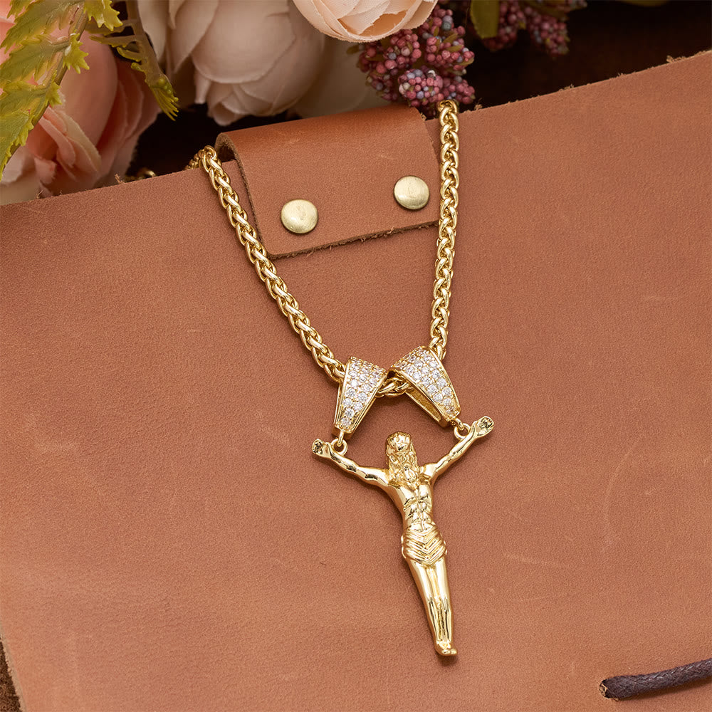 Christianartworkshop Zircon Embellished Moving Crucifix Necklace: Bold Statement Sacred Faith Wearable Art - image 5