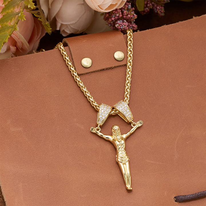 Christianartworkshop Zircon Embellished Moving Crucifix Necklace: Bold Statement Sacred Faith Wearable Art - image 5