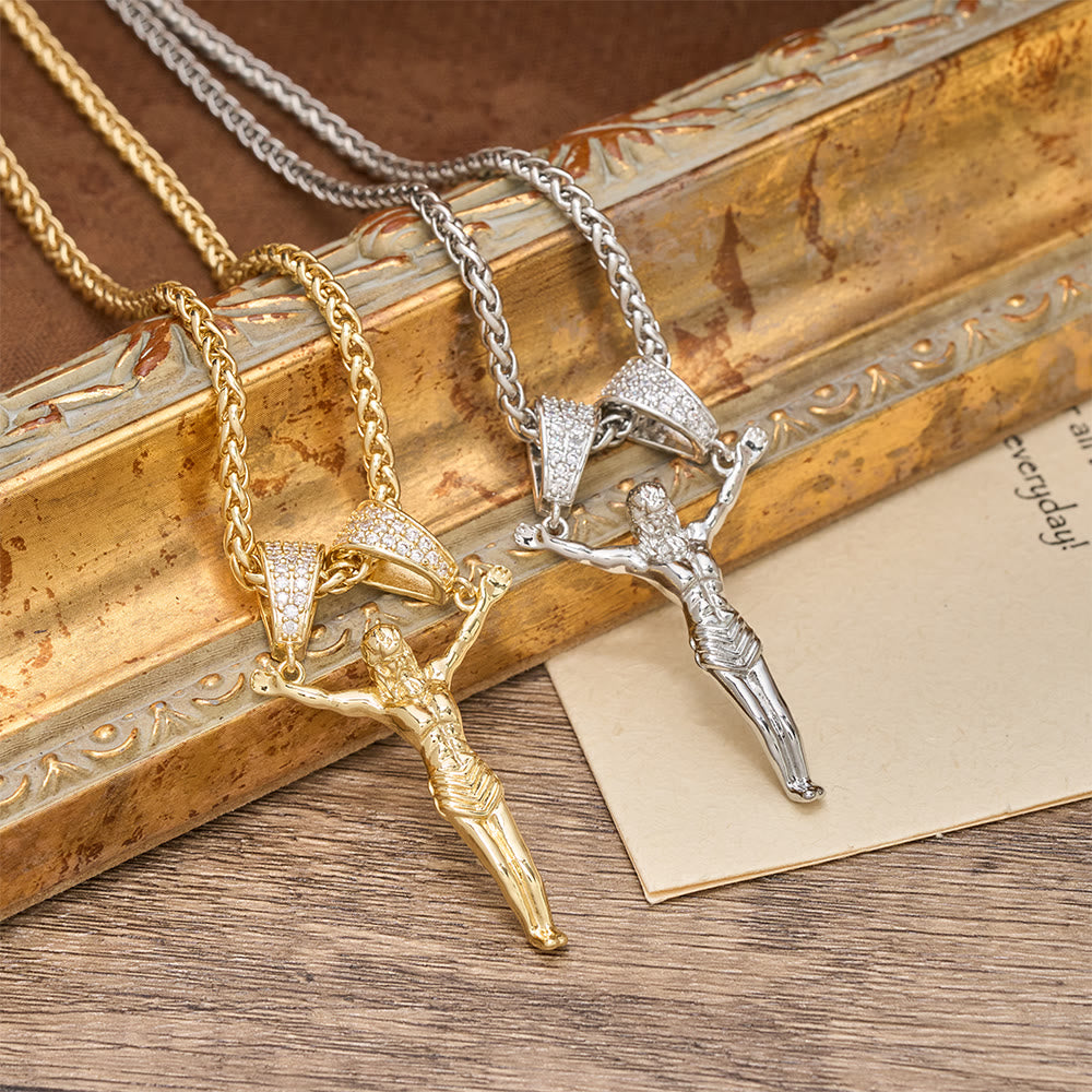 Christianartworkshop Zircon Embellished Moving Crucifix Necklace: Bold Statement Sacred Faith Wearable Art - image 1