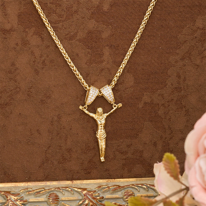 Christianartworkshop Zircon Embellished Moving Crucifix Necklace: Bold Statement Sacred Faith Wearable Art - Golden - image 4