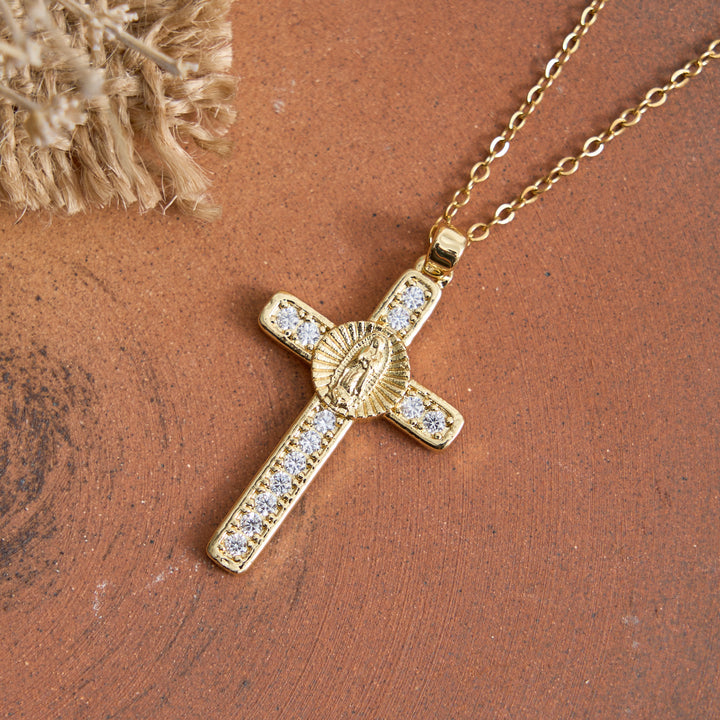 Christianartworkshop Sparkling Zircon Inlaid Our Lady Cross Necklace: Elegant Daily Devotional Faith Neck Wear - image 3