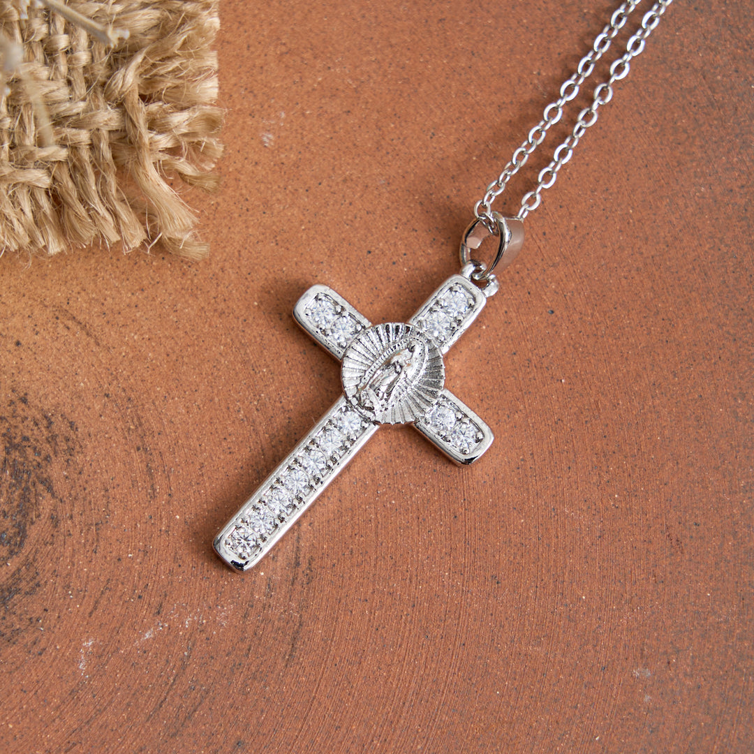 Christianartworkshop Sparkling Zircon Inlaid Our Lady Cross Necklace: Elegant Daily Devotional Faith Neck Wear - image 5