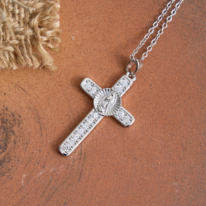 Christianartworkshop Sparkling Zircon Inlaid Our Lady Cross Necklace: Elegant Daily Devotional Faith Neck Wear - image 5