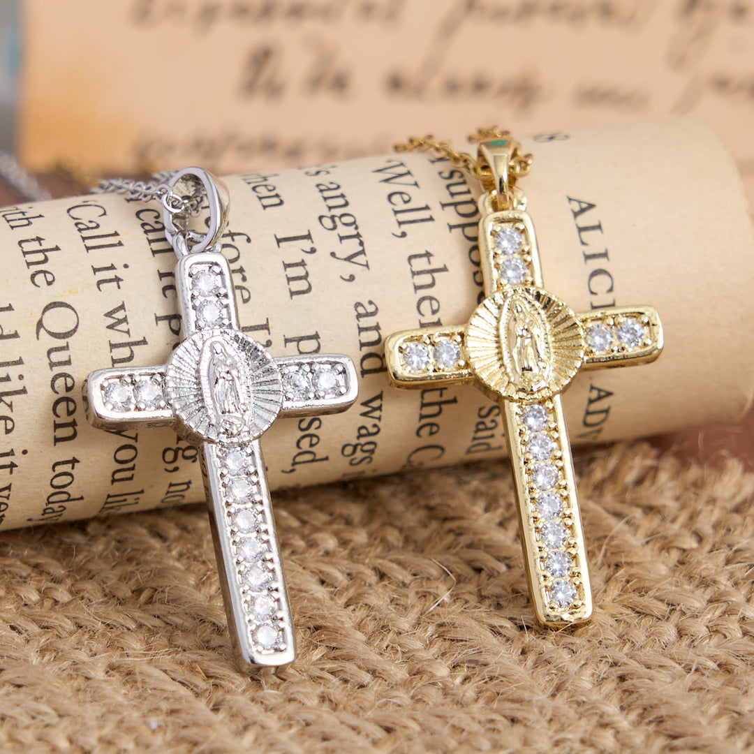 Christianartworkshop Sparkling Zircon Inlaid Our Lady Cross Necklace: Elegant Daily Devotional Faith Neck Wear - image 0