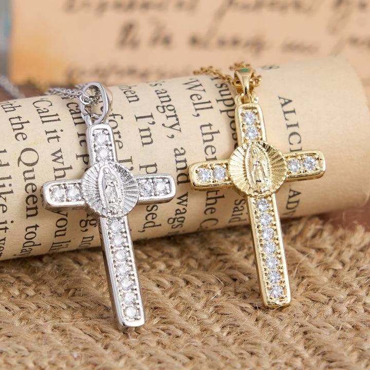 Christianartworkshop Sparkling Zircon Inlaid Our Lady Cross Necklace: Elegant Daily Devotional Faith Neck Wear - image 0