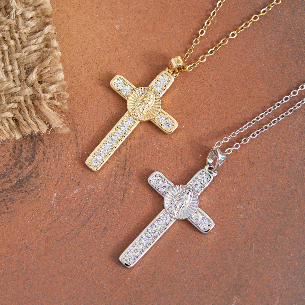 Christianartworkshop Sparkling Zircon Inlaid Our Lady Cross Necklace: Elegant Daily Devotional Faith Neck Wear - image 1