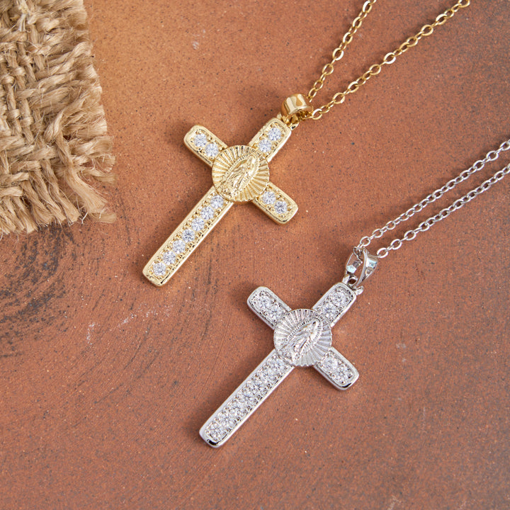Christianartworkshop Sparkling Zircon Inlaid Our Lady Cross Necklace: Elegant Daily Devotional Faith Neck Wear - image 1