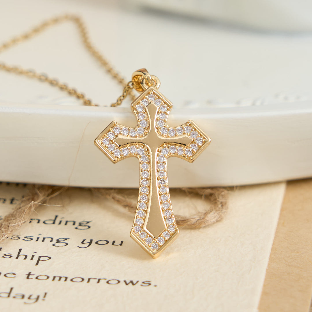 FREE Today: Modern Layered Zircon Cross Pendant Necklace: Sleek Sacred Statement Faith Jewelry - Golden - image 0