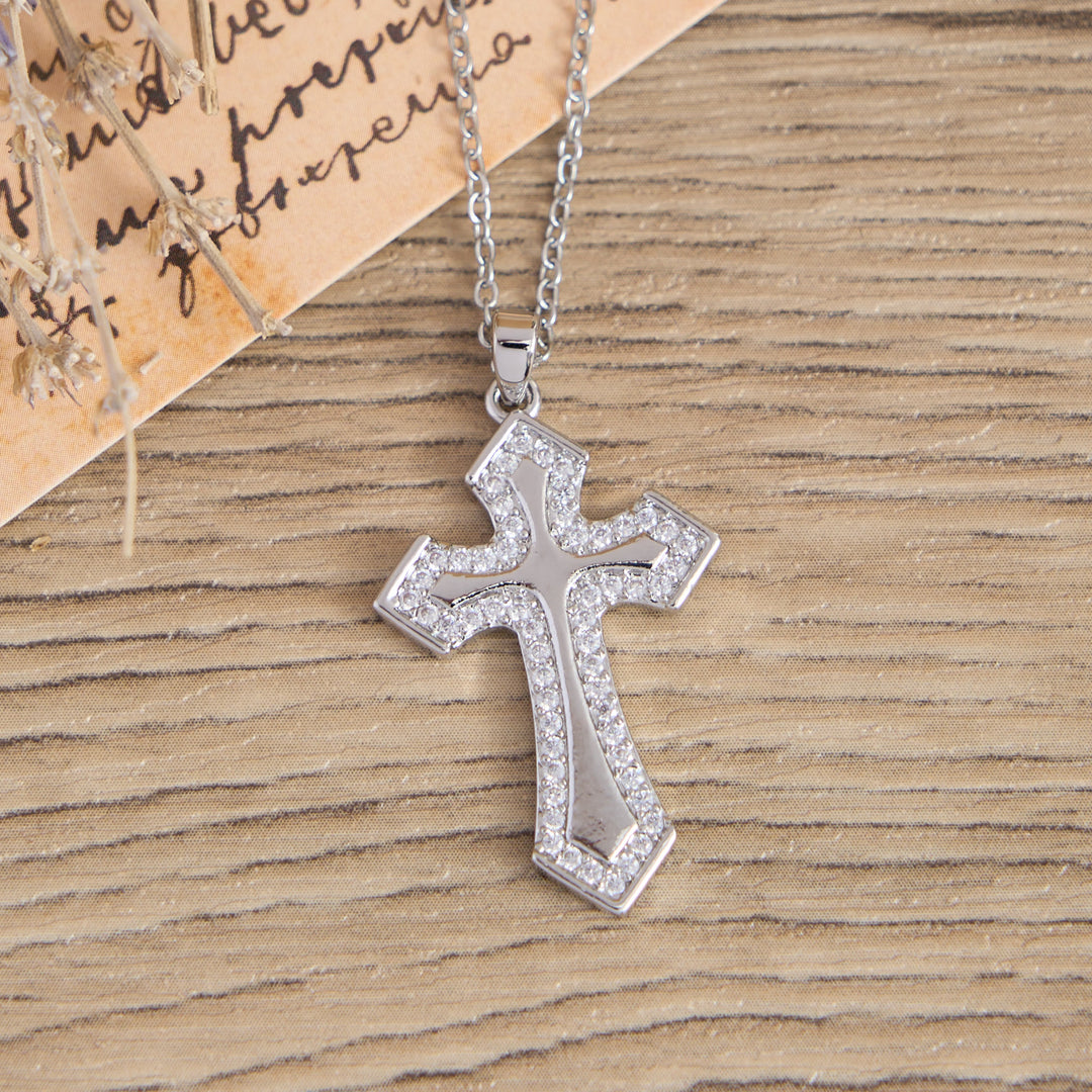 Christianartworkshop Modern Layered Zircon Cross Pendant Necklace: Sleek Sacred Statement Faith Jewelry - image 5