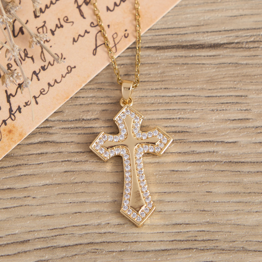 Christianartworkshop Modern Layered Zircon Cross Pendant Necklace: Sleek Sacred Statement Faith Jewelry - image 3