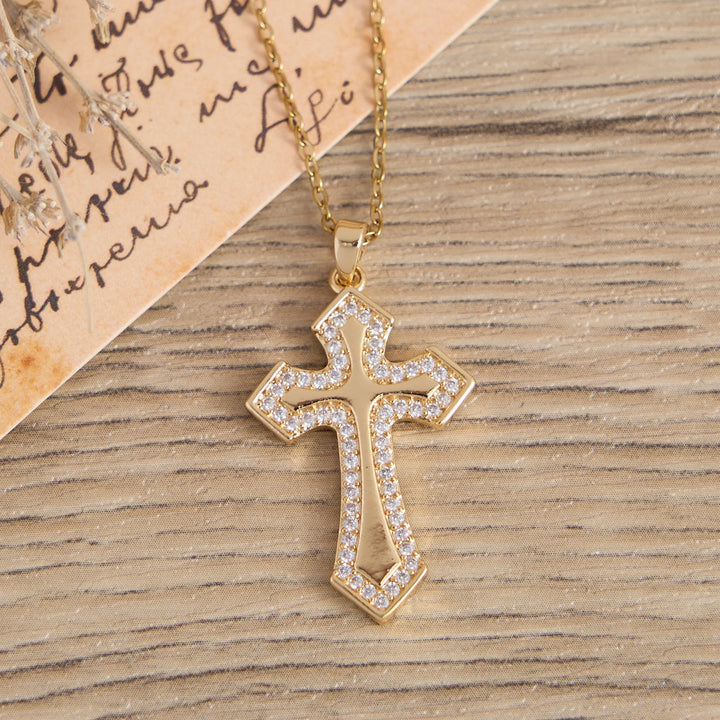 Christianartworkshop Modern Layered Zircon Cross Pendant Necklace: Sleek Sacred Statement Faith Jewelry - image 3
