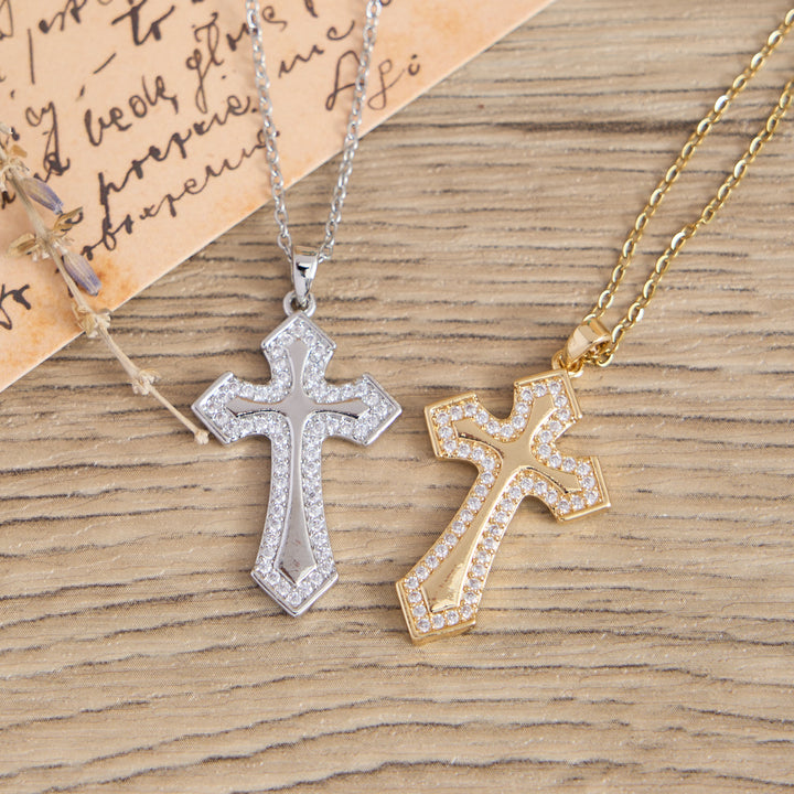 Christianartworkshop Modern Layered Zircon Cross Pendant Necklace: Sleek Sacred Statement Faith Jewelry - image 2