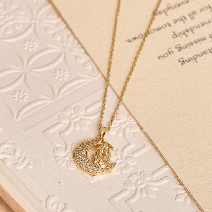 Christianartworkshop Crescent Moon Our Lady Zircon Necklace: Marian Grace Sacred Faith Pendant Jewelry - image 2