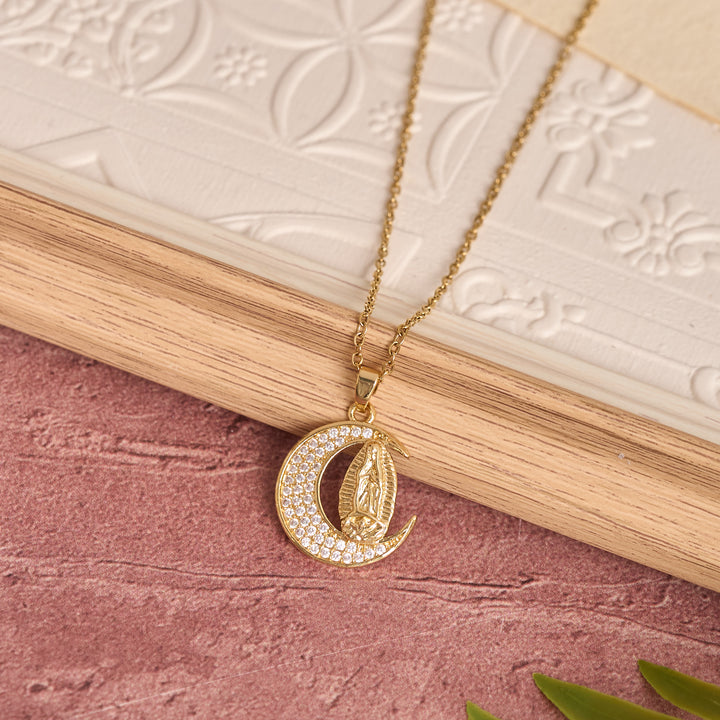 Christianartworkshop Crescent Moon Our Lady Zircon Necklace: Marian Grace Sacred Faith Pendant Jewelry - image 3