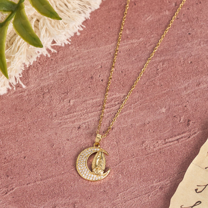 Christianartworkshop Crescent Moon Our Lady Zircon Necklace: Marian Grace Sacred Faith Pendant Jewelry - image 4