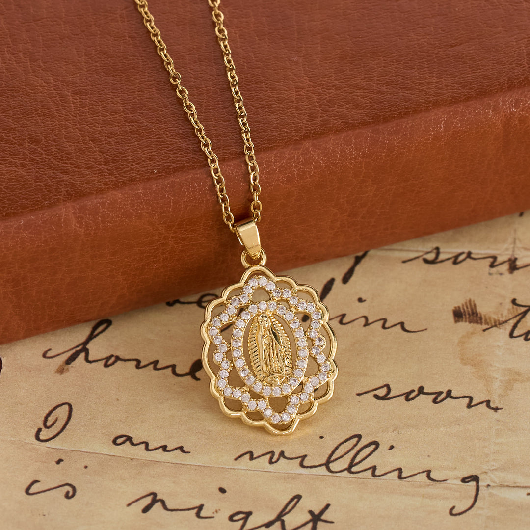 FREE Today: Ornate Lace-Edged Our Lady Zircon Necklace: Timeless Symbol Of Heavenly Maternal Protection - Our Lady - image 0