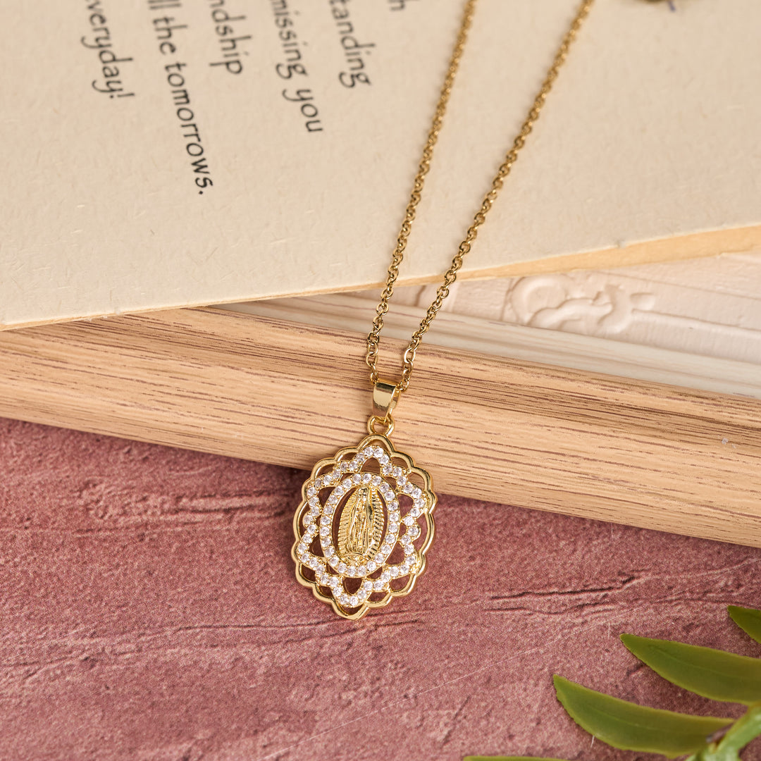 FREE Today: Ornate Lace-Edged Our Lady Zircon Necklace: Timeless Symbol Of Heavenly Maternal Protection - image 2