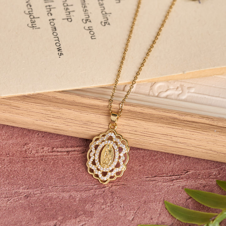 FREE Today: Ornate Lace-Edged Our Lady Zircon Necklace: Timeless Symbol Of Heavenly Maternal Protection - image 2