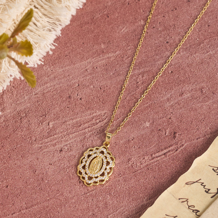FREE Today: Ornate Lace-Edged Our Lady Zircon Necklace: Timeless Symbol Of Heavenly Maternal Protection - image 4