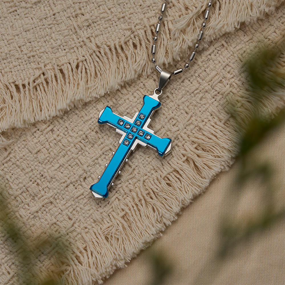 Christianartworkshop Geometric Multi-Tone Cross Necklace: Timeless Symbol Of Eternal Spiritual Grace - Blue - image 3