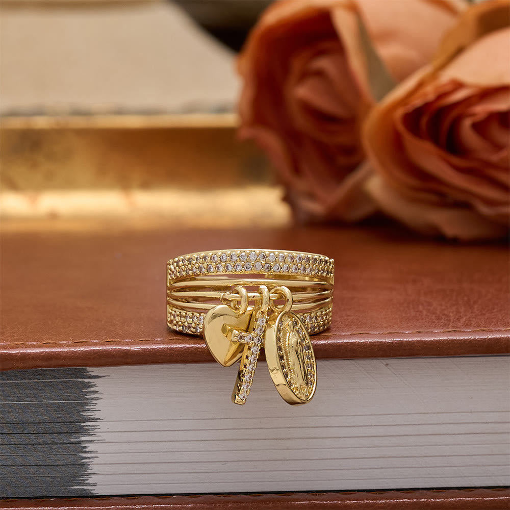 FREE Today: Zircon Virgin Mary Cross & Heart Charm Open Ring: A Symbol of Marian Grace and Sacred Love - image 6