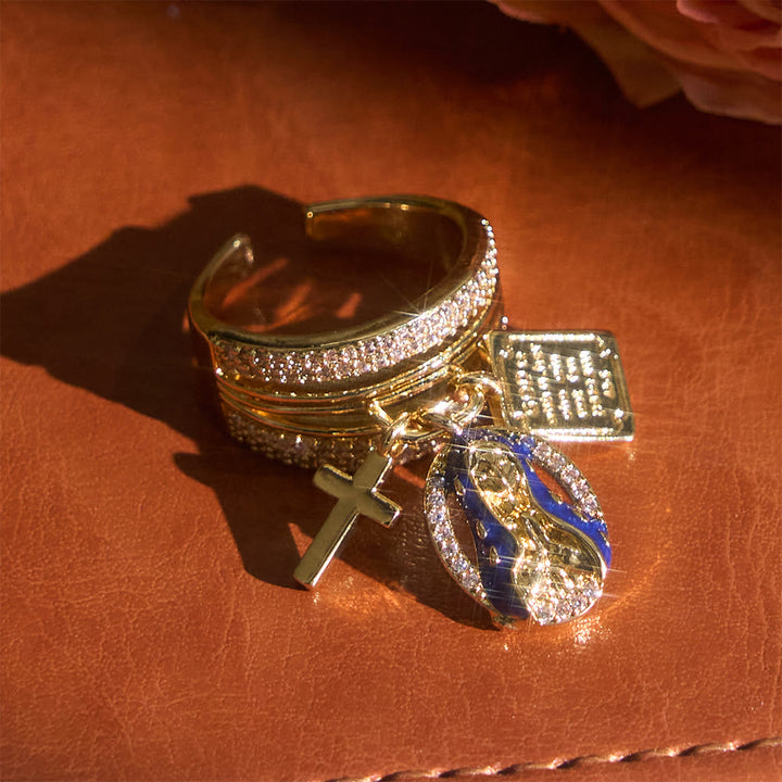 FREE Today: Zircon Virgin Mary Cross & Heart Charm Open Ring: A Symbol of Marian Grace and Sacred Love - Blue(Suitable for US Sizes 7-9) - image 0