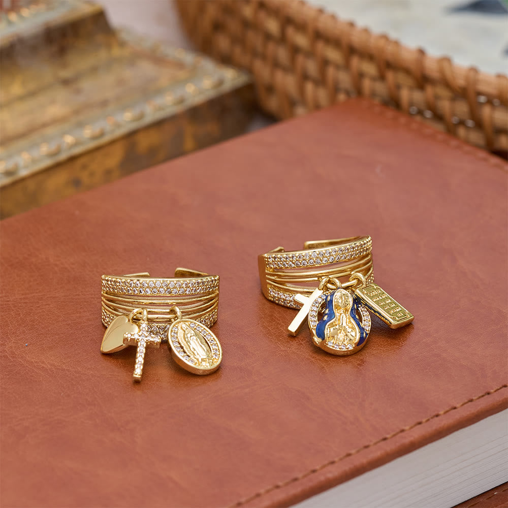 FREE Today: Zircon Virgin Mary Cross & Heart Charm Open Ring: A Symbol of Marian Grace and Sacred Love - image 1