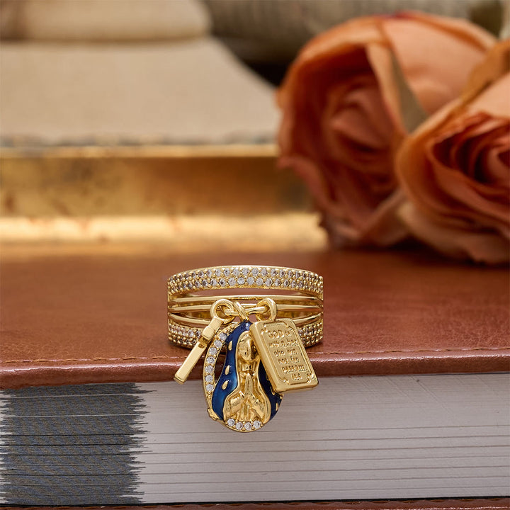 FREE Today: Zircon Virgin Mary Cross & Heart Charm Open Ring: A Symbol of Marian Grace and Sacred Love - image 3