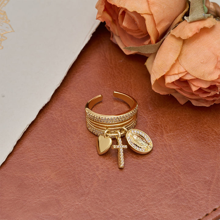 FREE Today: Zircon Virgin Mary Cross & Heart Charm Open Ring: A Symbol of Marian Grace and Sacred Love - image 7