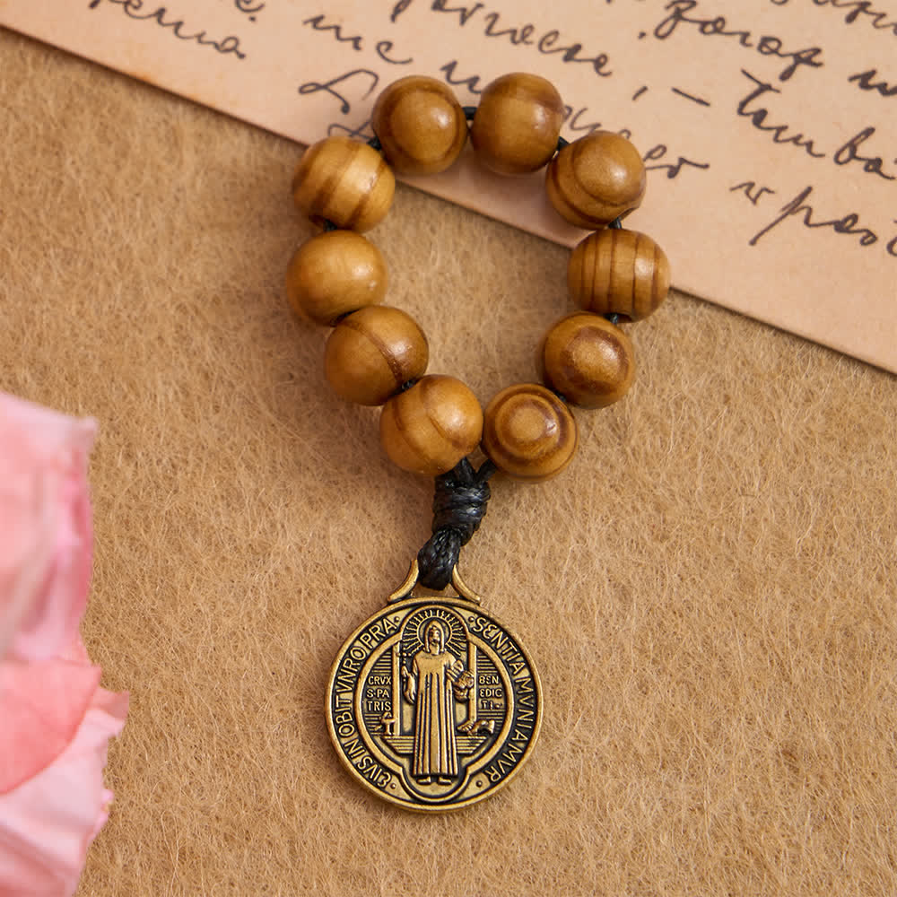 FREE Today: Natural Pine Wood Finger Rosary with Vintage St. Benedict Medal - image 3