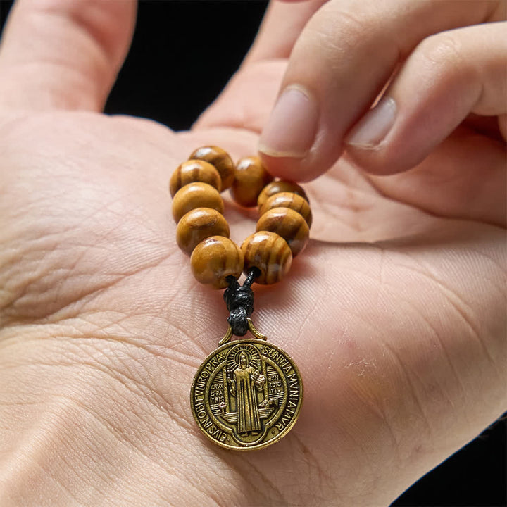 FREE Today: Natural Pine Wood Finger Rosary with Vintage St. Benedict Medal - image 2