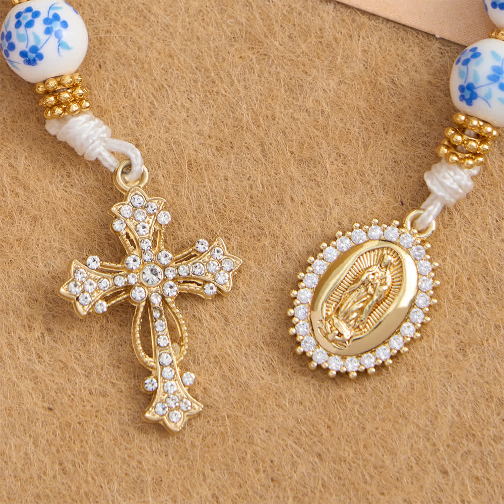 FREE Today: Blue Floral Porcelain Pocket Rosary with Elegant Our Lady & Cross - image 7