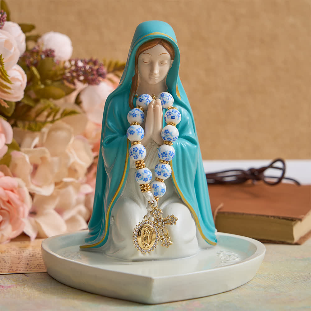 FREE Today: Blue Floral Porcelain Pocket Rosary with Elegant Our Lady & Cross - image 2