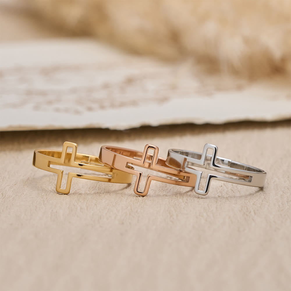 FREE Today: Minimalist Side Cut-Out Cross Open Ring: An Emblem of Understated Sacred Devotion - image 1