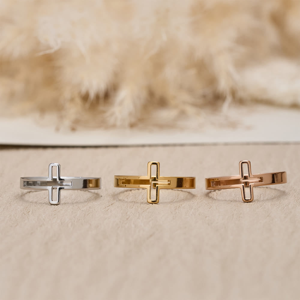 Christianartworkshop Minimalist Side Cut-Out Cross Open Ring: An Emblem of Understated Sacred Devotion - image 3