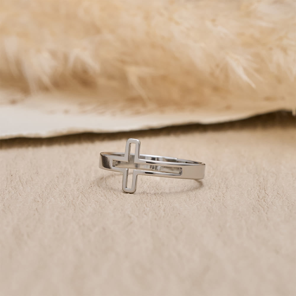 FREE Today: Minimalist Side Cut-Out Cross Open Ring: An Emblem of Understated Sacred Devotion - Silver - image 4