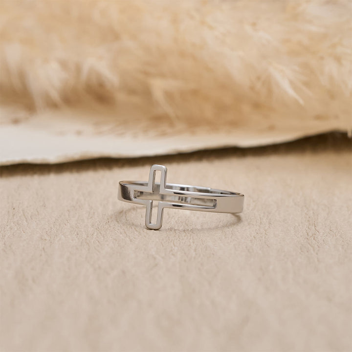 FREE Today: Minimalist Side Cut-Out Cross Open Ring: An Emblem of Understated Sacred Devotion - Silver - image 4
