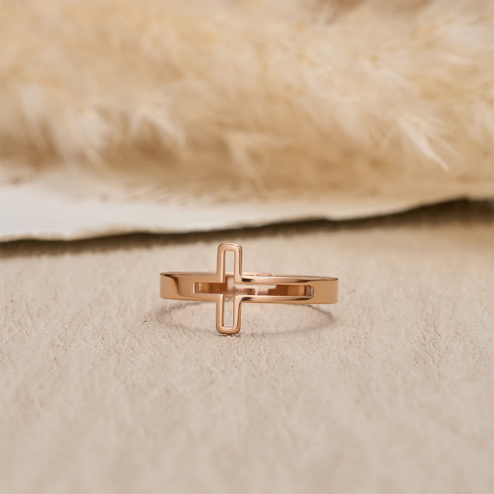FREE Today: Minimalist Side Cut-Out Cross Open Ring: An Emblem of Understated Sacred Devotion - Rosegold - image 6