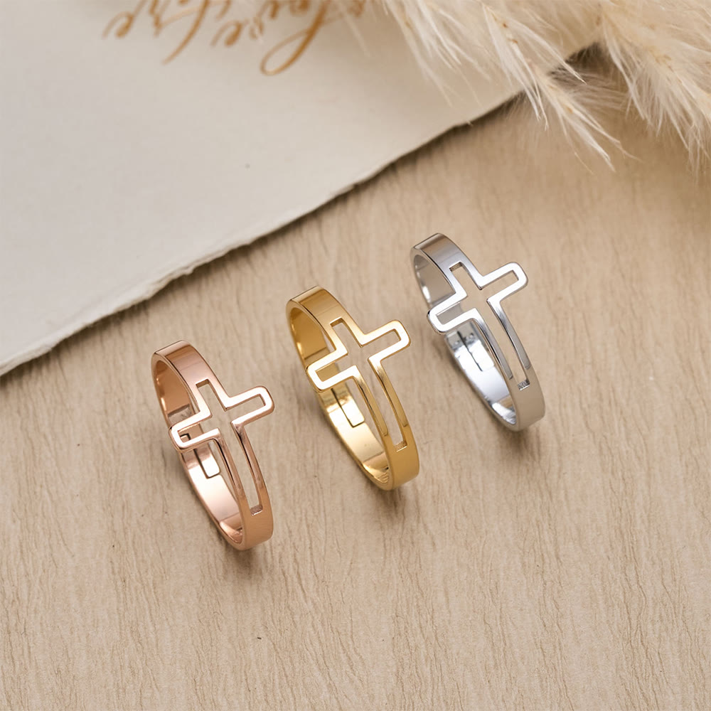 Christianartworkshop Minimalist Side Cut-Out Cross Open Ring: An Emblem of Understated Sacred Devotion - image 0