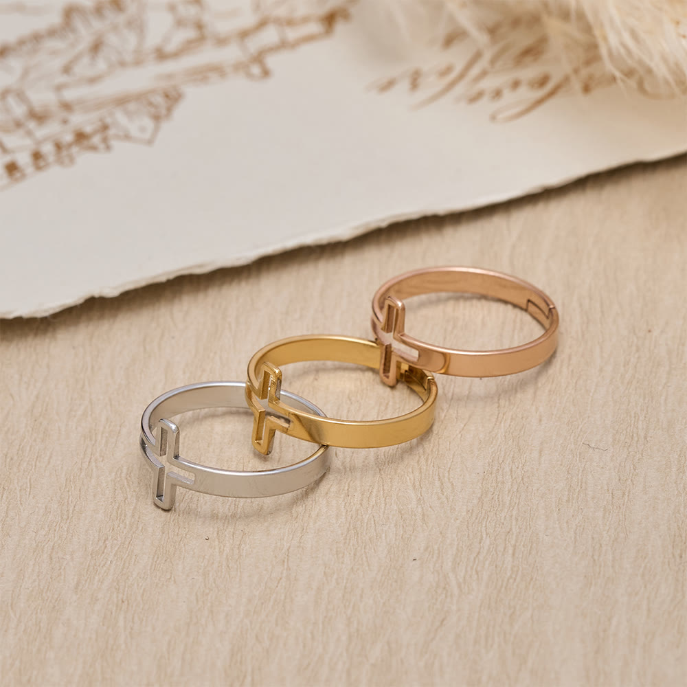 FREE Today: Minimalist Side Cut-Out Cross Open Ring: An Emblem of Understated Sacred Devotion - image 2