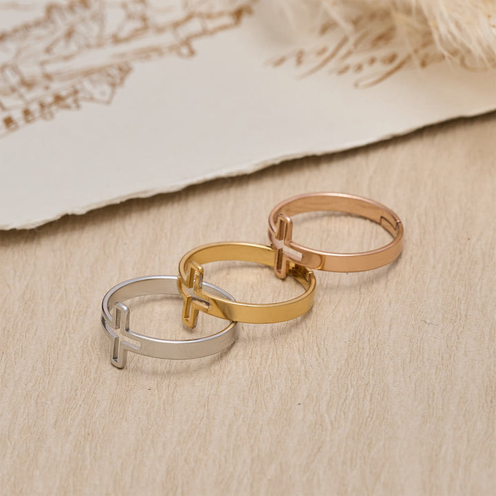 FREE Today: Minimalist Side Cut-Out Cross Open Ring: An Emblem of Understated Sacred Devotion - image 2