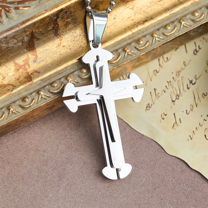Christianartworkshop Three-Tier Split Cross Pendant Necklace: A Modern Symbol of Unwavering Faith - Silver - image 6