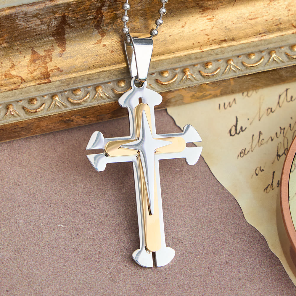 Christianartworkshop Three-Tier Split Cross Pendant Necklace: A Modern Symbol of Unwavering Faith - Golden - image 5