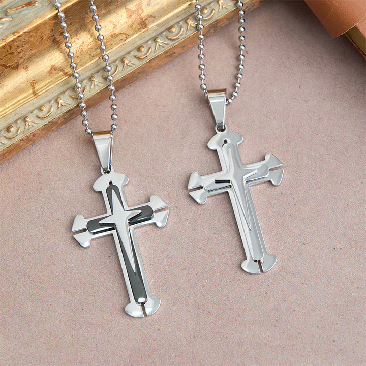 Christianartworkshop Three-Tier Split Cross Pendant Necklace: A Modern Symbol of Unwavering Faith - image 2