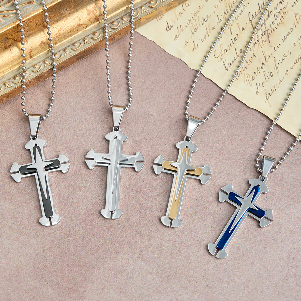 Christianartworkshop Three-Tier Split Cross Pendant Necklace: A Modern Symbol of Unwavering Faith - image 1