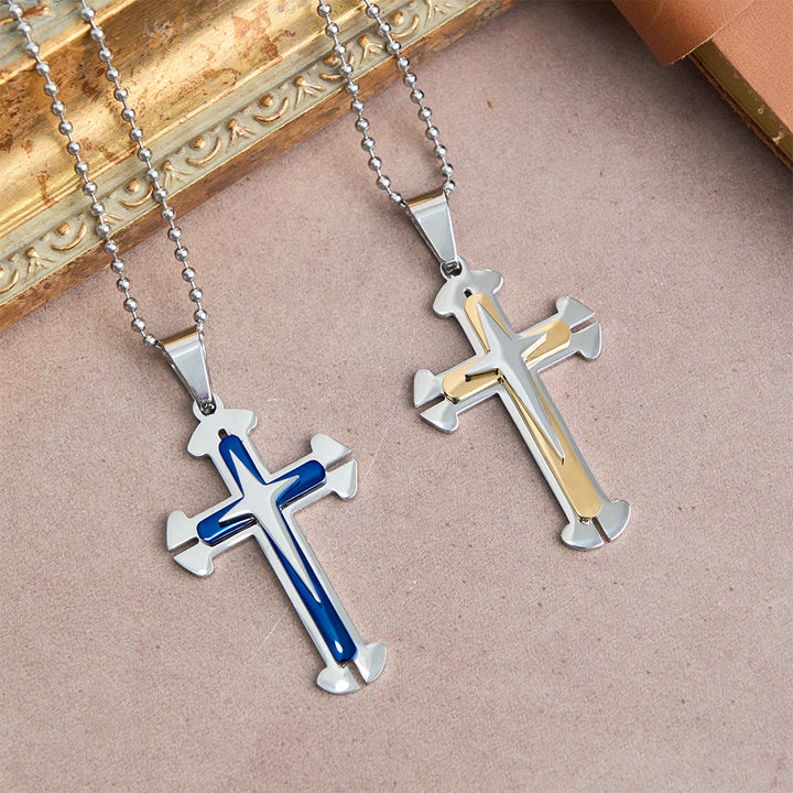 Christianartworkshop Three-Tier Split Cross Pendant Necklace: A Modern Symbol of Unwavering Faith - image 3