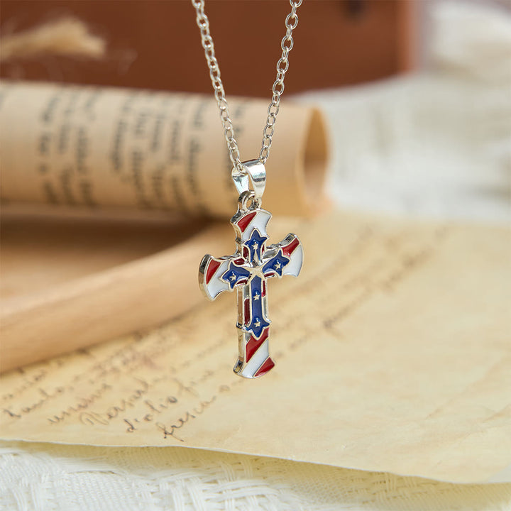 Christianartworkshop Patriotic Double Layer Stars and Stripes Cross Necklace: Independence Day Inspired Faith Jewelry - image 3