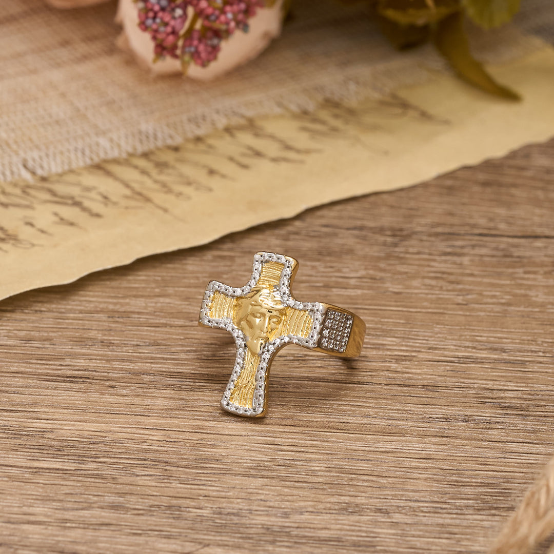 Christianartworkshop Jesus Face Cross Open Ring: A Bold Symbol of Redemptive Grace - image 1