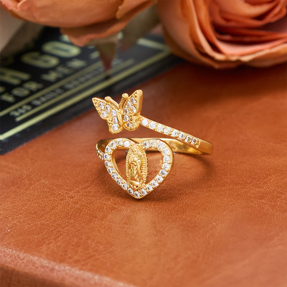 FREE Today: Dual Motif Butterfly & Heart Our Lady Ring: Symbol of Sacred Love and Grace - image 2