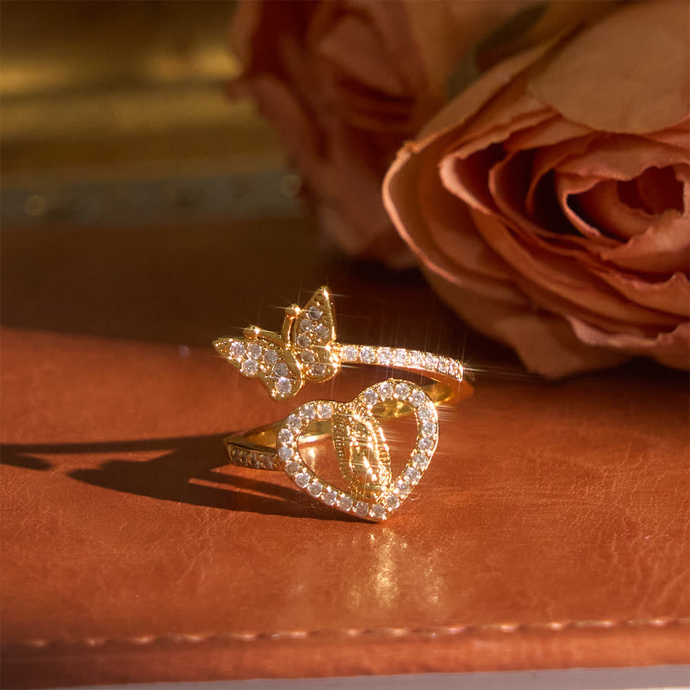 Christianartworkshop Dual Motif Butterfly & Heart Our Lady Ring: Symbol of Sacred Love and Grace - image 1